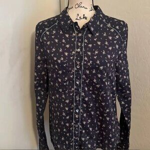 Free People Blue Floral Prairie Cottage Core Long Sleeve Shirt LARGE